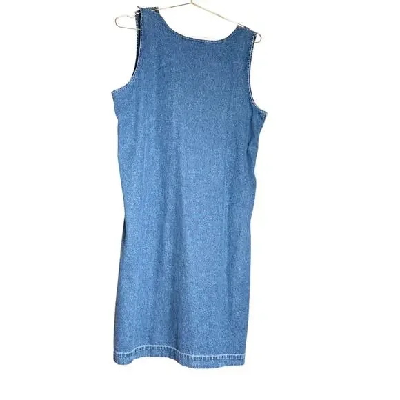 Vintage National Wildlife Federation Denim Jumper Dress Birds Pockets Large - Picture 2 of 10